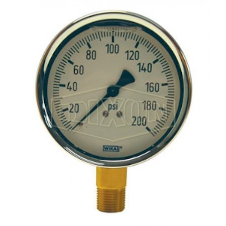 Dixon Gauge, 0 to 3000 psi, 1/4 in Connection, 2-1/2 in Dial, +/- 2-1-2 %, Glycerin Liquid Filled GLBR3000
